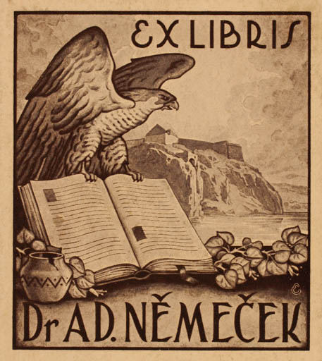 Exlibris by ? Unbekannt from Unknown for Dr. Ad. Nemecek - Book Bird Scenery/Landscape 