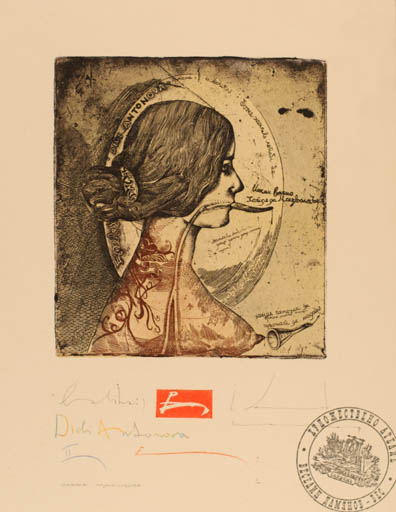 Exlibris by Veselin Damyanov-ves from Bulgaria for Didi Antonova - Woman Portrait 