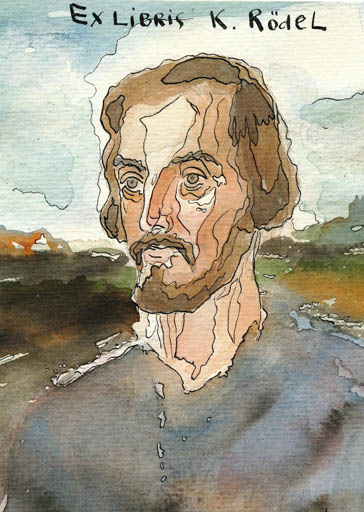 Exlibris by Jurij W. Kuznetsow from Soviet Union for Klaus Rödel - Portrait 