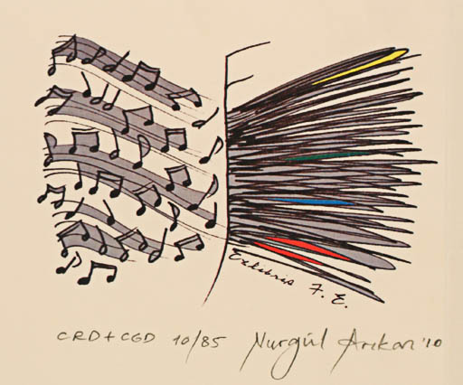 Exlibris by Nurgül Arikan from Turkey for Faruk Eczacibasi - Music 