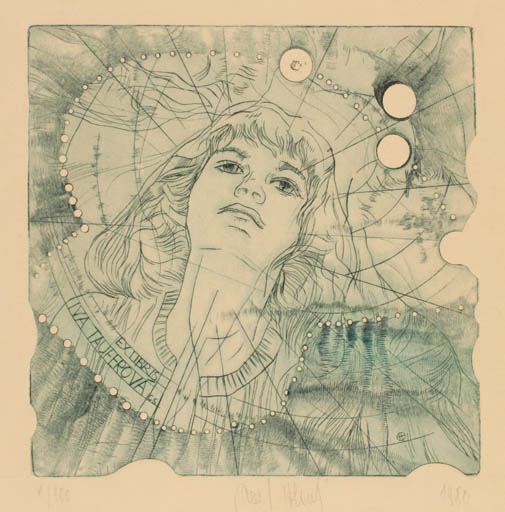 Exlibris by Pavel Hlavaty from Czechoslovakia for Iva Tauferooa - Woman Portrait 