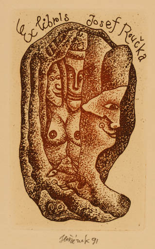 Exlibris by Jaroslav Horanek from Czechoslovakia for Josef Roucka - Woman 