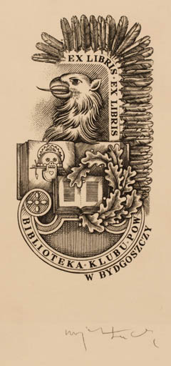 Exlibris by Wojciech Luczak from Poland for Klubu Pow BIblioteka - Book Fable Animal 