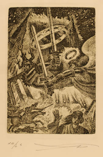 Exlibris by Vladimir Verechagin from Russia for Dr.Ejner Nandez Calvin - Fairytale/fable Military/War 