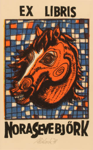 Exlibris by Jaroslav Horanek from Czech Republic for Nora Sevebjörk - Horse 