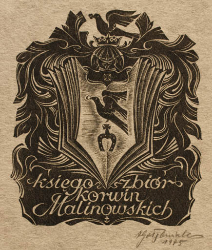 Exlibris by Antoni Golebniak from Poland for Korwin Malinowskich - Book Bird 