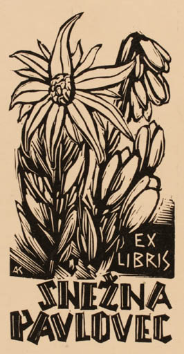 Exlibris by Kàroly Andrusko from Yugoslavia for Snezna Pavlovec - Flower Flora 