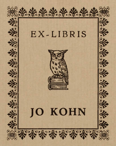 Exlibris by F Eischen from Luxembourg for Jo Kohn - Fauna Owl 