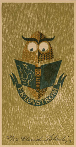 Exlibris by Christian Blæsbjerg from Denmark for F.K. Løvstrøm - Book Owl 