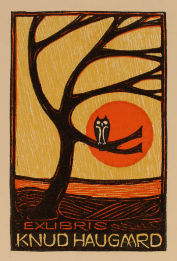 Exlibris by Chr. W. Bauditz from Denmark for Knud Haugaard - Fauna Tree Owl 