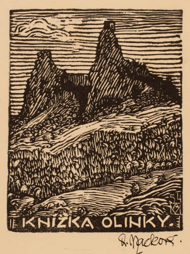 Exlibris by Anna Mackova from Czechoslovakia for Knizka Olinky - Mountain Scenery/Landscape 