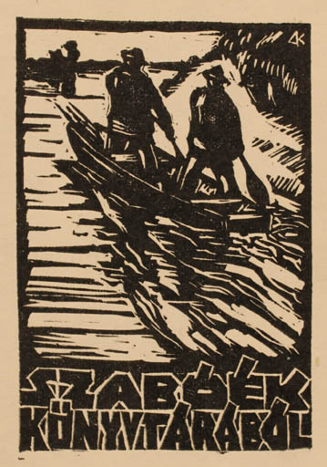 Exlibris by Kàroly Andrusko from Yugoslavia for Szabòèk Tàràbòl - Man Ship/Boat 