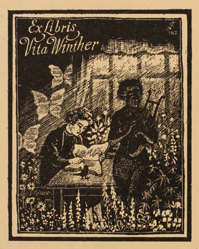 Exlibris by Thomas Arnel from Denmark for Vita Winther - Book Interior Flora Woman 