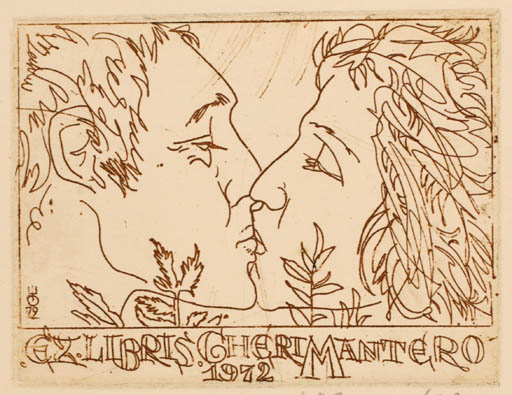 Exlibris by Evald Okas from Estonia for Gianni Mantero - Couple Portrait Romance 