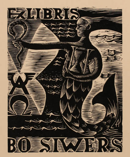 Exlibris by Auni Siim from Sweden for Bo Siwers - Mermaid 