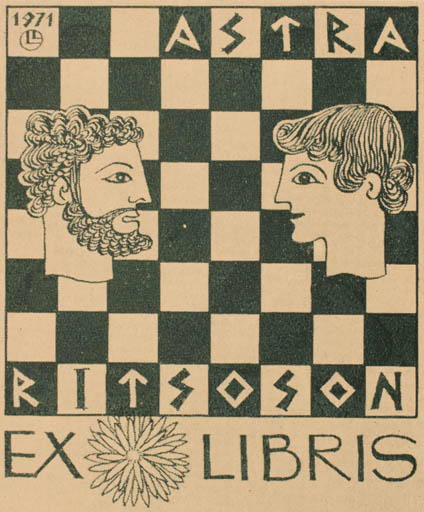 Exlibris by Lembit Lepp from Estonia for Astra Ritsoson - Sport/game 