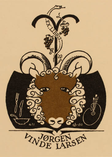 Exlibris by Christian Blæsbjerg from Denmark for Jørgen Vinde Larsen - Fauna 