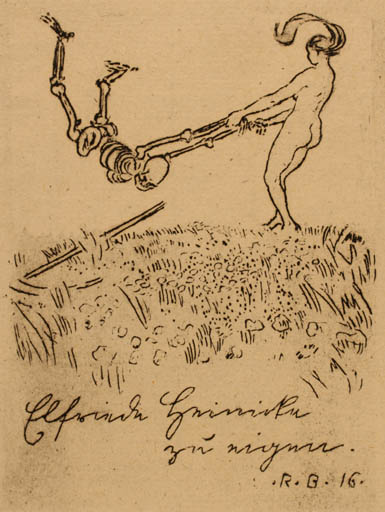 Exlibris by Robert Budzinski from Germany for Elfriede Grimith - Death Woman 