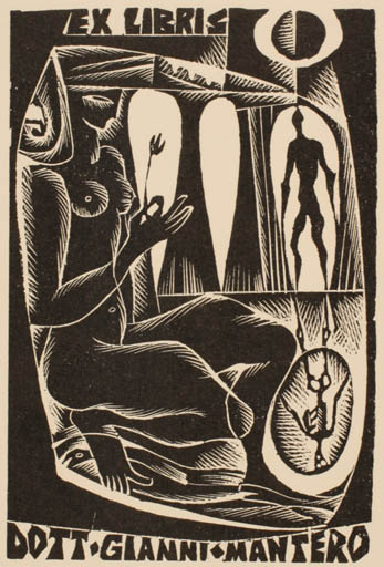 Exlibris by Anna Grmelova from Czech Republic for Gianni Mantero - Woman Nude 