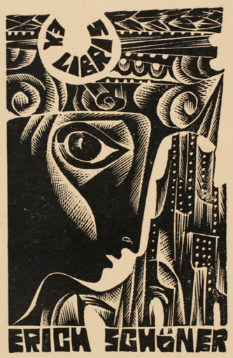 Exlibris by Anna Grmelova from Czech Republic for Erich Schöner - City Portrait 