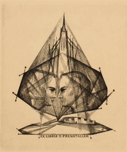 Exlibris by Jan Halla from Czech Republic for Ottmar Premstaller - Abstract Couple Portrait 