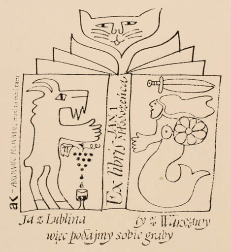 Exlibris by Pavel Hlavaty from Czech Republic for Jana Mlodozenza - Book Fairytale/fable Fauna Mermaid 