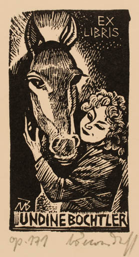Exlibris by Ullrich Bewersdorff from Germany for Undine Bochtler - Horse 