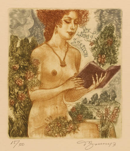 Exlibris by David Bekker from Ukraine for Senichiro Saitoh - Book Woman Nude 