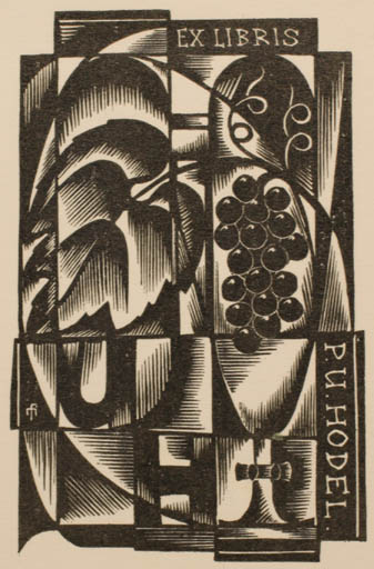 Exlibris by Dr. Otakar Marik from Czech Republic for Pater Urban Hodel - Wine 