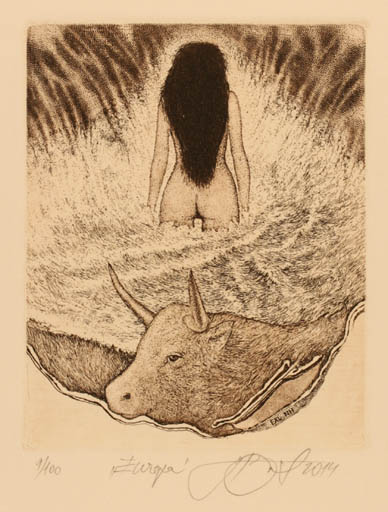 Exlibris by Zdeno Brazdil from Slovak Republic for Dr. Norbert Hillerbrandt - Europa and the Bull 