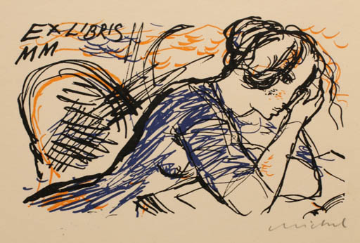 Exlibris by Rastislav Michal from Czech Republic for ? M. M. - Woman Portrait 