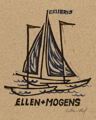 Exlibris by Chr. W. Bauditz from Denmark for ? Ellen og Mogens - Ship/Boat 