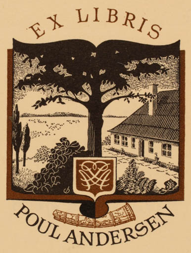 Exlibris by Christian Blæsbjerg from Denmark for Poul Andersen - Scenery/Landscape Tree 