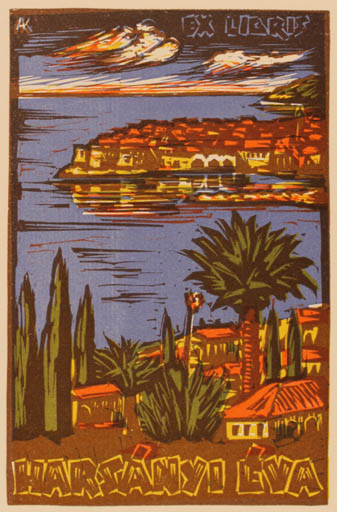 Exlibris by Kàroly Andrusko from Yugoslavia for Eva Harsanyi - City Scenery/Landscape 