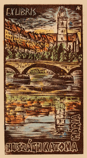 Exlibris by Kàroly Andrusko from Yugoslavia for Katona, Maria Huszágh - City 