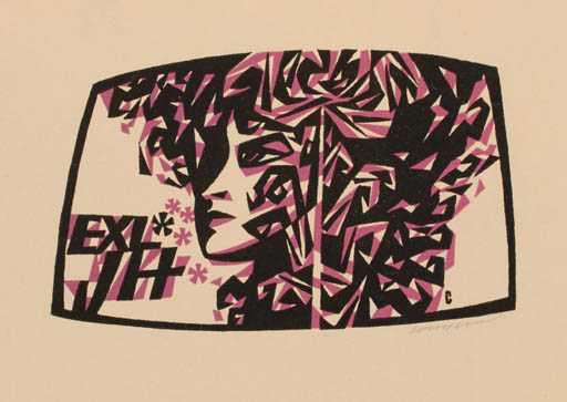 Exlibris by Vojtech Cinybulk from Czech Republic for J H - Flower Woman 
