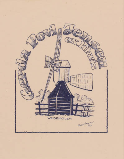 Exlibris by Hans Chr. Hornhaver from Denmark for Gerda Poul Jensen - Mill 