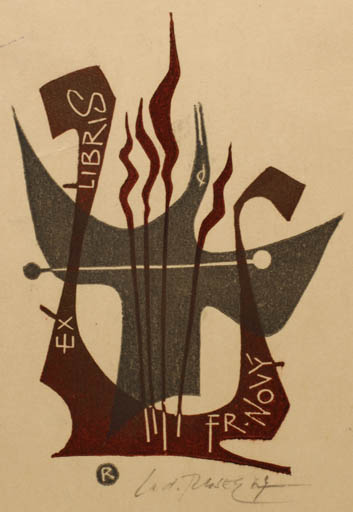 Exlibris by Ladislav Rusek from Czech Republic for Frant. Novy - Abstract Bird Bird Phoenix Mythology 