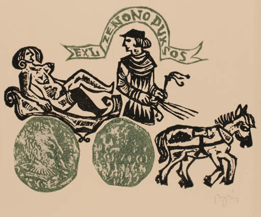 Exlibris by Valerijonas Vytautas Jucys from Lithuania for Zenono Duksos - Horse Couple 