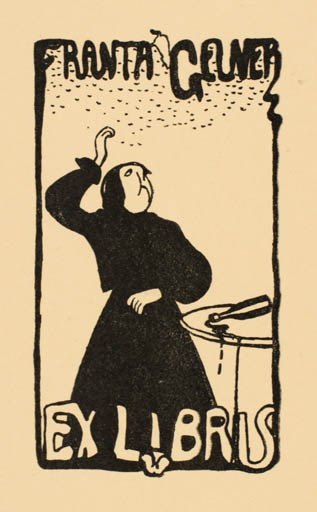 Exlibris by ? Unbekannt from Czech Republic for Franta Geuner - Man Wine 