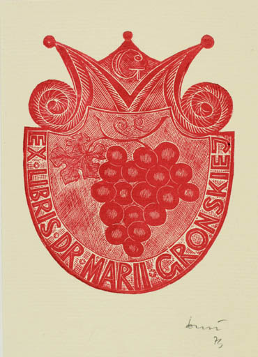 Exlibris by Jerzy Druzrycki from Poland for Dr. Marii Gronskiej - Heraldry Wine 