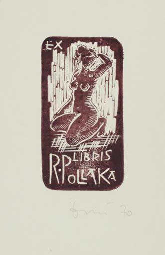 Exlibris by Jerzy Druzrycki from Poland for R. Pollaka - Woman Nude 