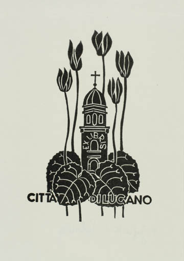 Exlibris by Zbigniew Jozwik from Poland for Citta di Lugano - Flower Flora Church 