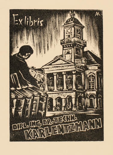 Exlibris by Kàroly Andrusko from Yugoslavia for Ing. Dr. Entzmann - Architecture Book Man 