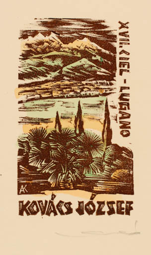 Exlibris by Kàroly Andrusko from Yugoslavia for Jozsef Kovacs - Mountain Exlibris Congress Scenery/Landscape Palm tree 