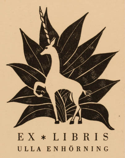 Exlibris by ? Unbekannt from Unknown for Ulla Enhörning - Unicorn 