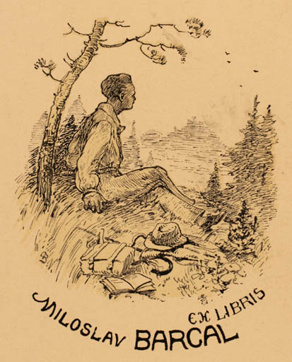 Exlibris by ? Unbekannt from Czech Republic for Miroslav Bargal - Scenery/Landscape Man 