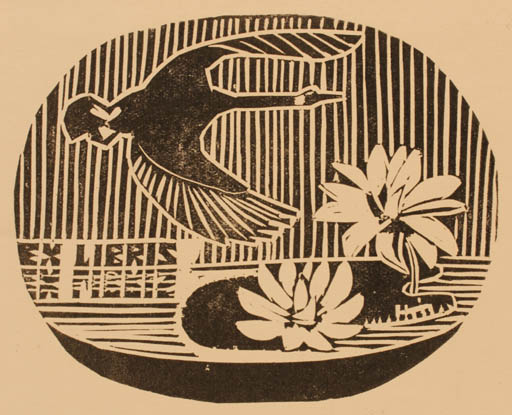 Exlibris by Iloos Elizæ from Unknown for ? Vor der Schrift - Fauna Flora Bird 
