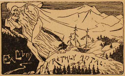 Exlibris by ? Unbekannt from Hungary for Dr. Antal Rethy - Mountain Scenery/Landscape 