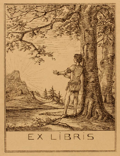 Exlibris by ? Unbekannt from Unknown for ? Universalexlibris - Mountain Scenery/Landscape Man Tree 